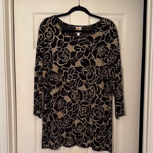 Black and Gold Floral Long Sleeve Women's Top